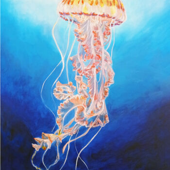"Jellyfish Underwate…" başlıklı Tablo Viktoriya Filipchenko tarafından, Orijinal sanat, Petrol Ahşap Sedye çerçevesi üzerine…