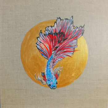 Ζωγραφική με τίτλο "Pink Beta Fish." από Viktoriya Filipchenko, Αυθεντικά έργα τέχνης, Ακρυλικό Τοποθετήθηκε στο Χαρτόνι