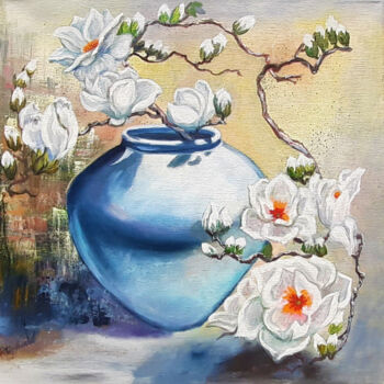 Pintura intitulada "White Orchid Painti…" por Viktoriya Filipchenko, Obras de arte originais, Óleo Montado em Armação em mad…