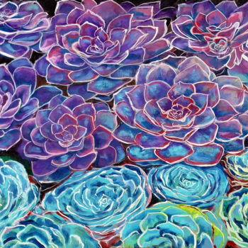 Картина под названием "Succulent Plants Vi…" - Viktoriya Filipchenko, Подлинное произведение искусства, Масло Установлен на…