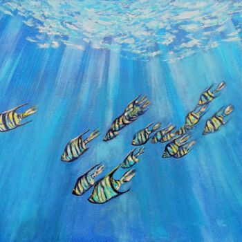 Painting titled "Ocean Fish." by Viktoriya Filipchenko, Original Artwork, Oil Mounted on Wood Stretcher frame