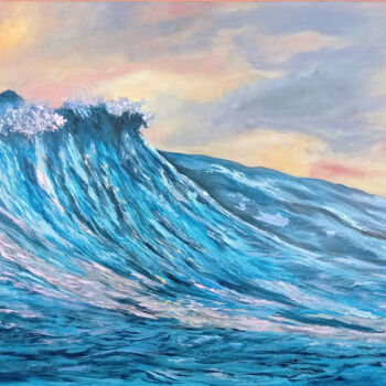Painting titled "Ocean wave on sunse…" by Viktoriya Filipchenko, Original Artwork, Oil Mounted on Wood Stretcher frame