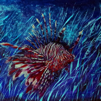 「Lionefish」というタイトルの絵画 Viktoriya Filipchenkoによって, オリジナルのアートワーク, オイル ウッドストレッチャーフレームにマウント