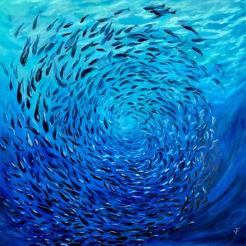 Peinture intitulée "Cerchio dei pesci." par Viktoriya Filipchenko, Œuvre d'art originale, Huile Monté sur Châssis en bois