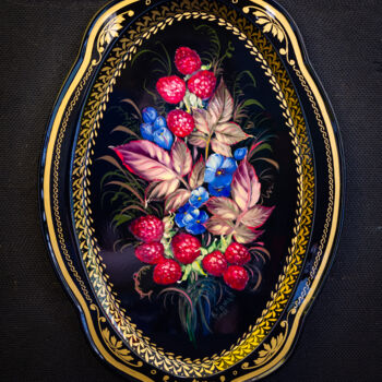 Pintura intitulada "Raspberries. Zhosto…" por Viktoriia Gaman, Obras de arte originais, Óleo