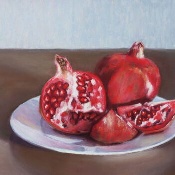 Картина под названием "Pomegranates on a P…" - Viktoriya Yakubouskaya, Подлинное произведение искусства, Пастель