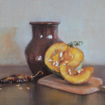 Painting titled "Pumpkin and Chilli…" by Viktoriya Yakubouskaya, Original Artwork, Pastel