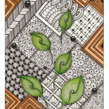 Рисунок под названием "Green leaves and bl…" - Viktoriya Crichton, Подлинное произведение искусства, Акварель