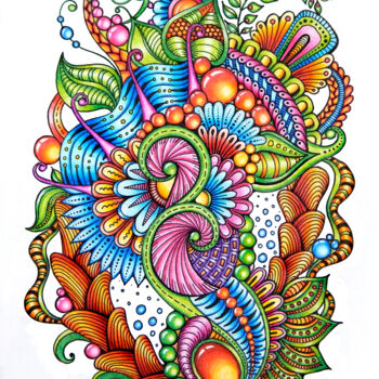 Drawing titled "Magical flowers_10.…" by Viktoriya Crichton, Original Artwork, Gel pen
