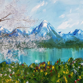Ζωγραφική με τίτλο "Mountain lake" από Viktoriya Gorokhova, Αυθεντικά έργα τέχνης, Λάδι