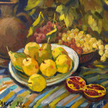Painting titled "Яблоки и груши" by Viktor Kuzin, Original Artwork, Oil