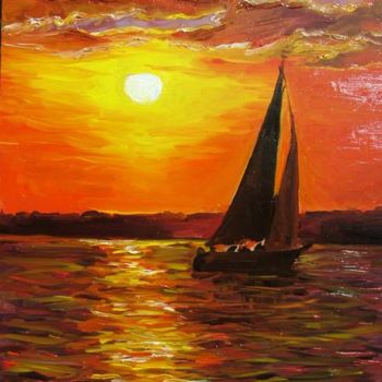 Painting titled "Sea sunset" by Viktoria Korotaeva, Original Artwork, Oil