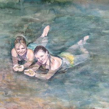 「Девочки на море」というタイトルの絵画 Viktoria Korotaevaによって, オリジナルのアートワーク, オイル