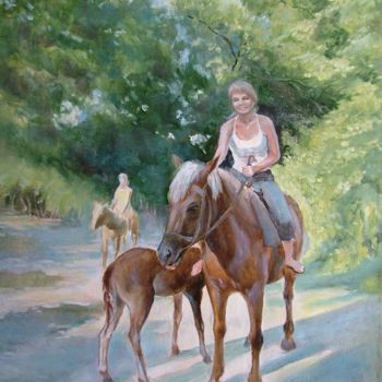 Картина под названием "Прогулка на лошадях" - Viktoria Korotaeva, Подлинное произведение искусства, Другой