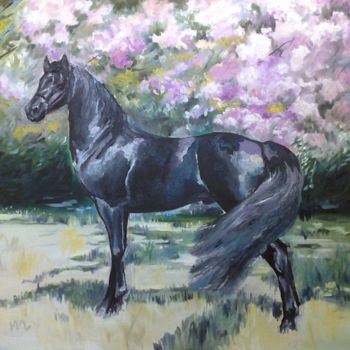 Картина под названием "Лошадка в цветущей…" - Viktoria Korotaeva, Подлинное произведение искусства, Масло