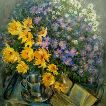 Painting titled "Осенние цветы" by Viktoria Korotaeva, Original Artwork, Oil