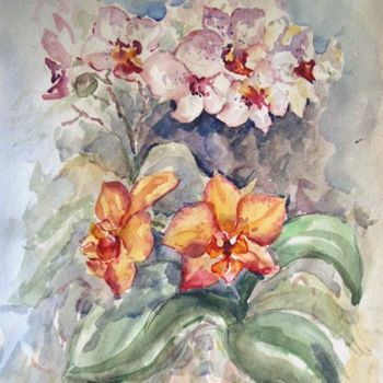 Painting titled "Орхидеи" by Viktoria Korotaeva, Original Artwork, Oil