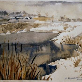 Ζωγραφική με τίτλο "Озеро зимой" από Viktoria Korotaeva, Αυθεντικά έργα τέχνης, Λάδι