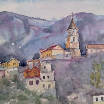 Картина под названием "Домики в горах" - Viktoria Korotaeva, Подлинное произведение искусства, Другой