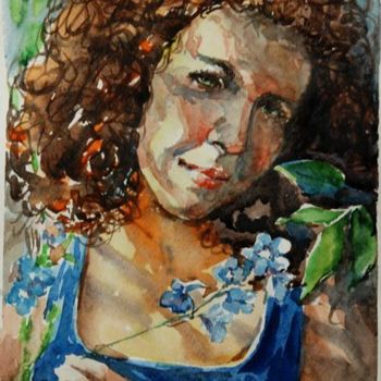 Картина под названием "Девушка с цветами" - Viktoria Korotaeva, Подлинное произведение искусства, Масло