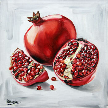 Painting titled "Pomegranates" by Viktoryia Lautsevich, Original Artwork, Oil