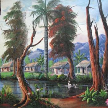 Peinture intitulée "VILLAGE HAITIEN" par Vilaire Charlot, Œuvre d'art originale, Huile