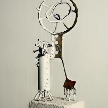 Sculpture titled "Woman with a dog" by Vilgeniy Melnikov, Original Artwork, Metals