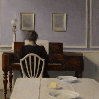 Картина под названием "Intérieur avec pian…" - Vilhelm Hammershøi, Подлинное произведение искусства, Масло