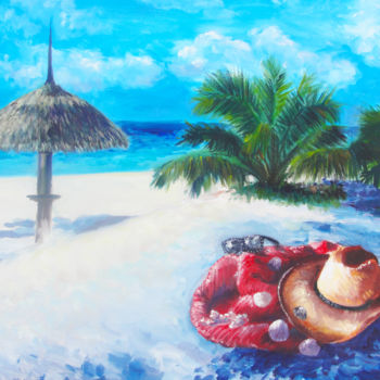 Painting titled "White sand beach" by Viliana At., Original Artwork, Oil