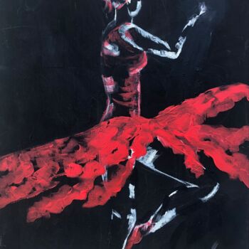 Картина под названием "Ballerine rouge" - Isabelle Villena, Подлинное произведение искусства, Акрил
