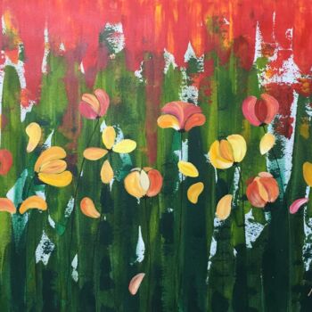 Painting titled "le printemps" by Anvi, Original Artwork, Acrylic Mounted on Wood Stretcher frame