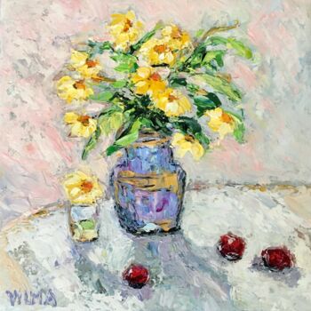 Painting titled "Bouquet of yellow f…" by Vilma Gataveckiene, Original Artwork, Oil