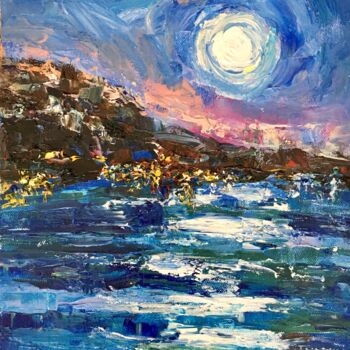 Painting titled "Full Moon Painting…" by Vilma Gataveckiene, Original Artwork, Oil