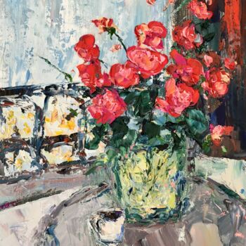 Schilderij getiteld "Red Flowers Bouquet…" door Vilma Gataveckiene, Origineel Kunstwerk, Olie