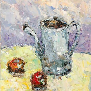 Painting titled "Teapot And Apples I…" by Vilma Gataveckiene, Original Artwork, Oil