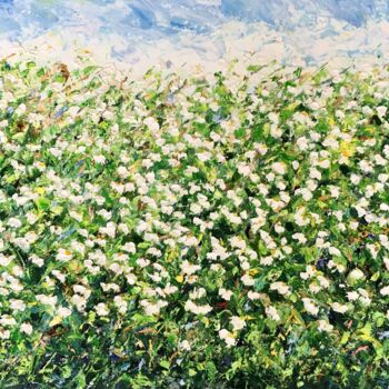 Peinture intitulée "Daisies Flowers Fie…" par Vilma Gataveckiene, Œuvre d'art originale, Huile