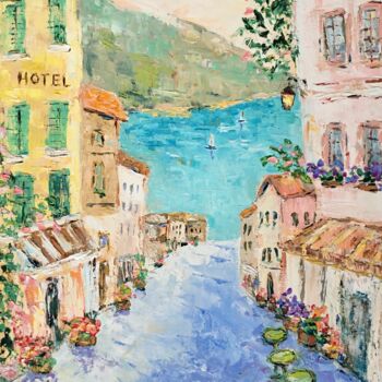 Painting titled "Bellagio Village It…" by Vilma Gataveckiene, Original Artwork, Oil