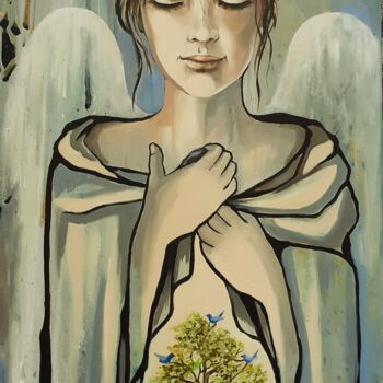 Painting titled "Faith in rebirth" by Galina Shumilova, Original Artwork, Oil Mounted on Wood Stretcher frame