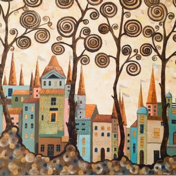 Pintura titulada "Color town" por Galina Shumilova, Obra de arte original, Oleo Montado en Bastidor de camilla de madera