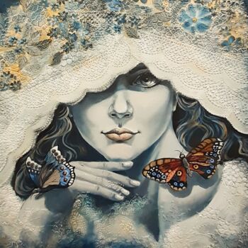 Schilderij getiteld "Butterflies" door Galina Shumilova, Origineel Kunstwerk, Olie Gemonteerd op Frame voor houten brancard