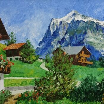 Painting titled "Swiss alps" by Vinay Babar, Original Artwork, Oil