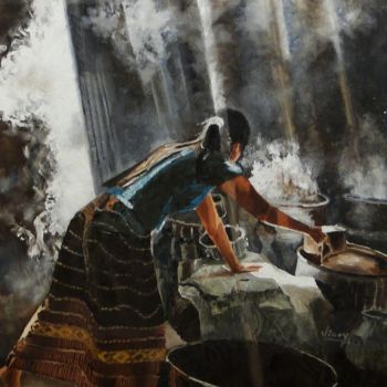 Peinture intitulée "morning-chores.jpg" par Vinay Babar, Œuvre d'art originale, Huile