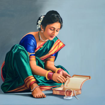 Painting titled "Parineeta" by Vinayak Takalkar, Original Artwork, Oil