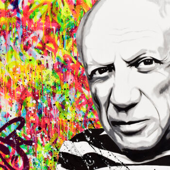 Painting titled "PABLO PICASSO" by Vincent Bardou, Original Artwork, Acrylic Mounted on Wood Stretcher frame