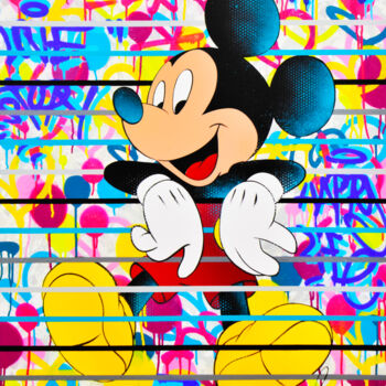 Painting titled "MICKEY HAPPY" by Vincent Bardou, Original Artwork, Acrylic Mounted on Wood Stretcher frame