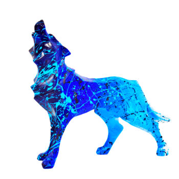 Sculpture titled "BLUE WOLF" by Vincent Bardou, Original Artwork, Spray paint