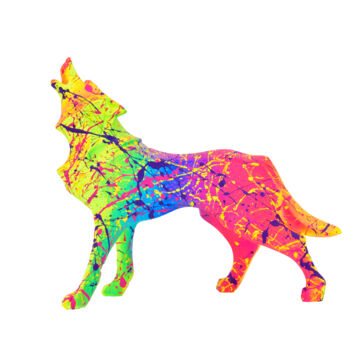 Scultura intitolato "RAINBOW WOLF" da Vincent Bardou, Opera d'arte originale, Spray