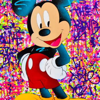 Painting titled "MICKEY BLUE" by Vincent Bardou, Original Artwork, Acrylic Mounted on Wood Stretcher frame