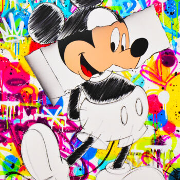 Painting titled "MICKEY PAPER" by Vincent Bardou, Original Artwork, Acrylic Mounted on Wood Stretcher frame