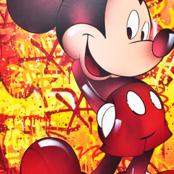 Painting titled "MICKEY RED" by Vincent Bardou, Original Artwork, Acrylic Mounted on Wood Stretcher frame